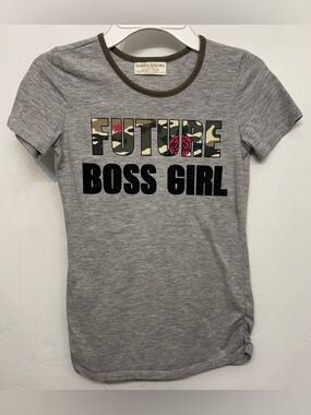 Bobbie Brooks Gray & Camo “Future Boss Girl” Ruffled Sides Tee Girls Size 6-6x